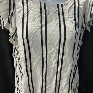 A New Day  Black & White Sleeveless Striped Ruffle Cap Sleeve V Neck